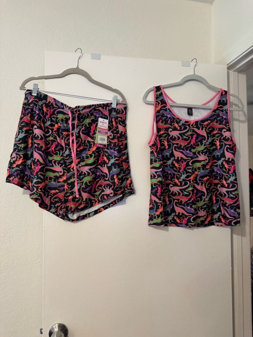 POP Fit Black Lounge Set with Neon Dinosaur Print